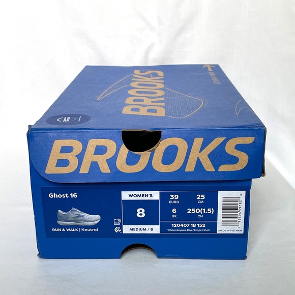 Brooks Ghost 16 Neutral Running Shoe White / Amparo Blue Women’s Size 8 - Picture 7 of 9